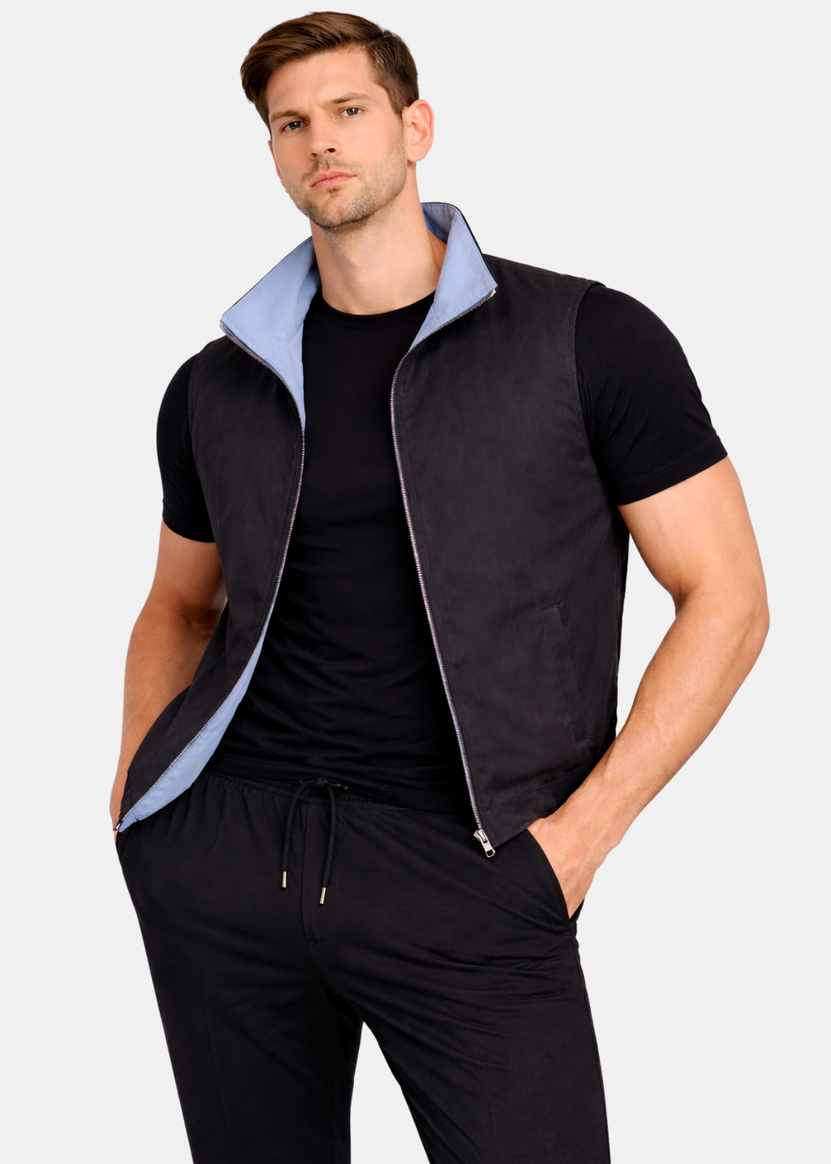 Dubbelzijdige Bodywarmer | Baby Blauw & Zwart